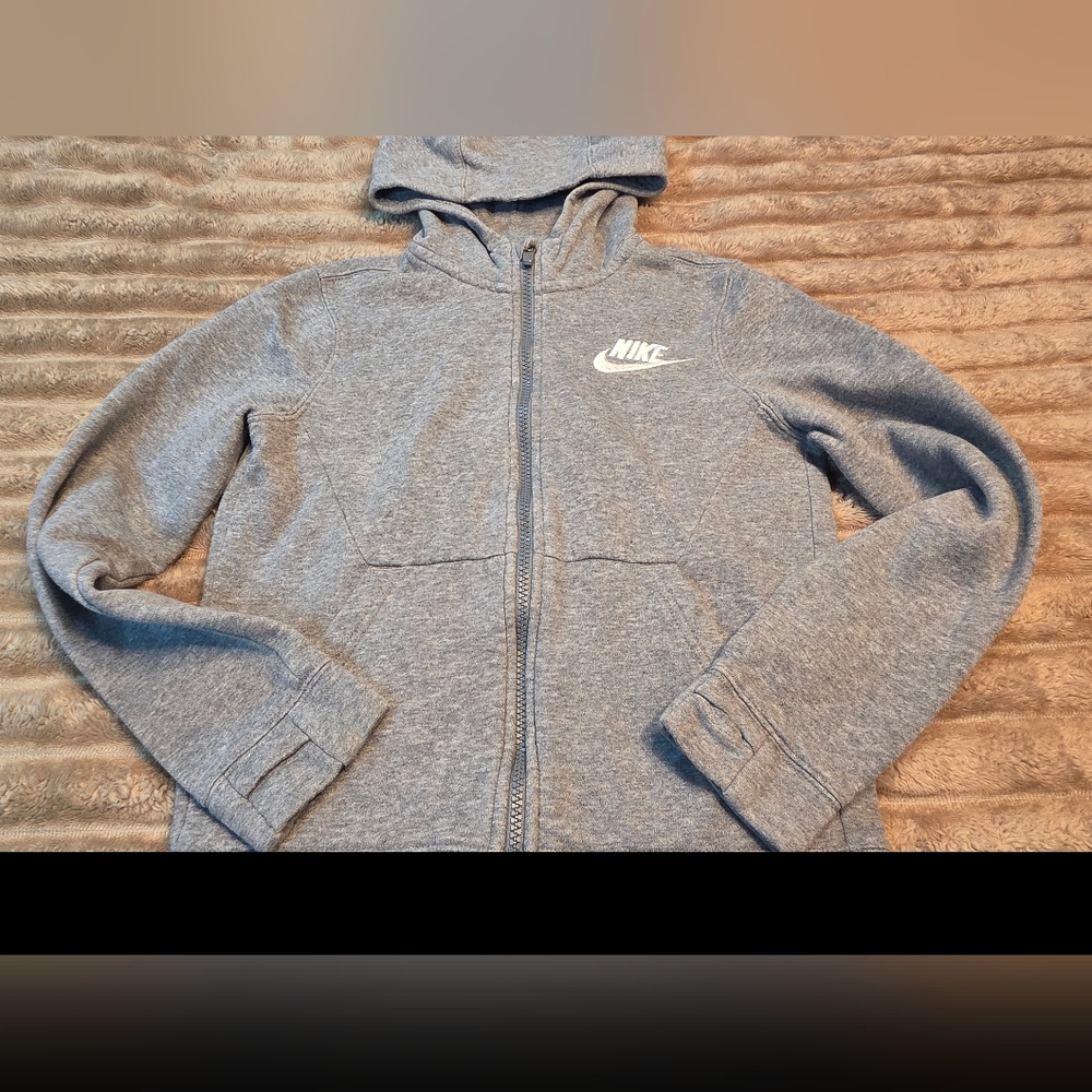 NIKE Full Zipper Sportswear Thumb Hole Jacket Grey Hoodie Size Small - Picture 2 of 7